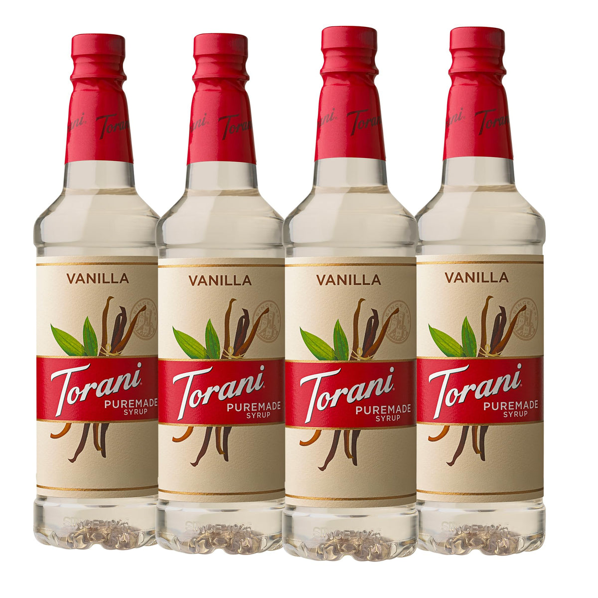 Torani Puremade Vanilla Syrup bottle for authentic home flavor.