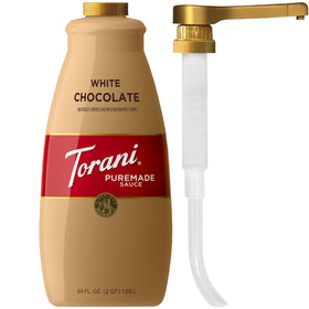 Torani Puremade White Chocolate Sauce bottle front for rich coffee flavor inspiration