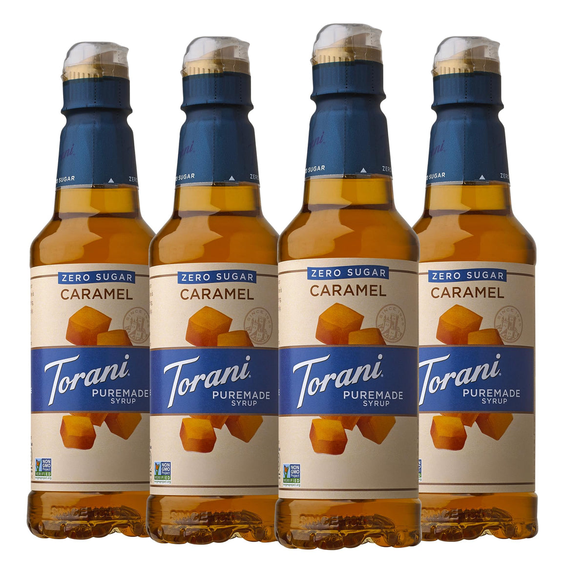 Torani Puremade Zero Sugar Caramel Syrup bottle highlighting versatile flavoring for drinks