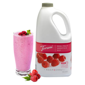 A glass of Torani Raspberry Smoothie Mix ready to enjoy