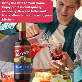 Torani raspberry syrup topping a frothy latte.