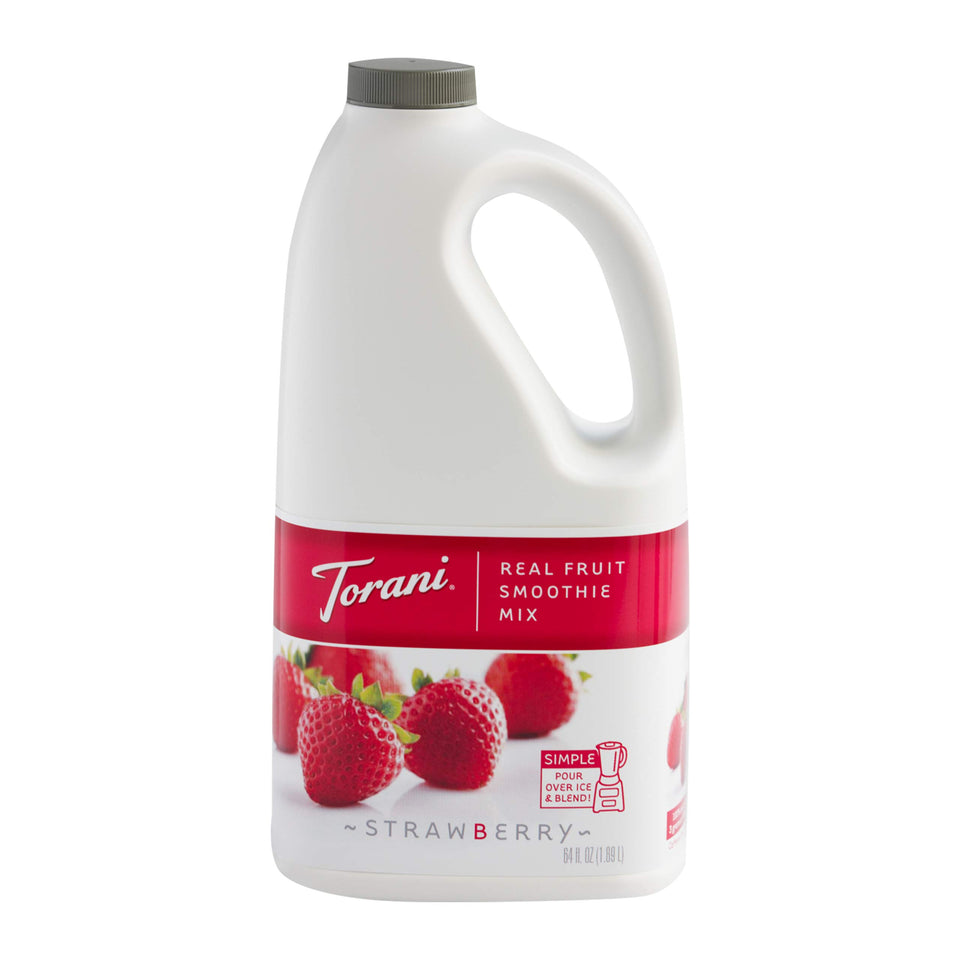 Torani Real Fruit Smoothie Mix Strawberry bottle ready to blend into refreshing smoothies.