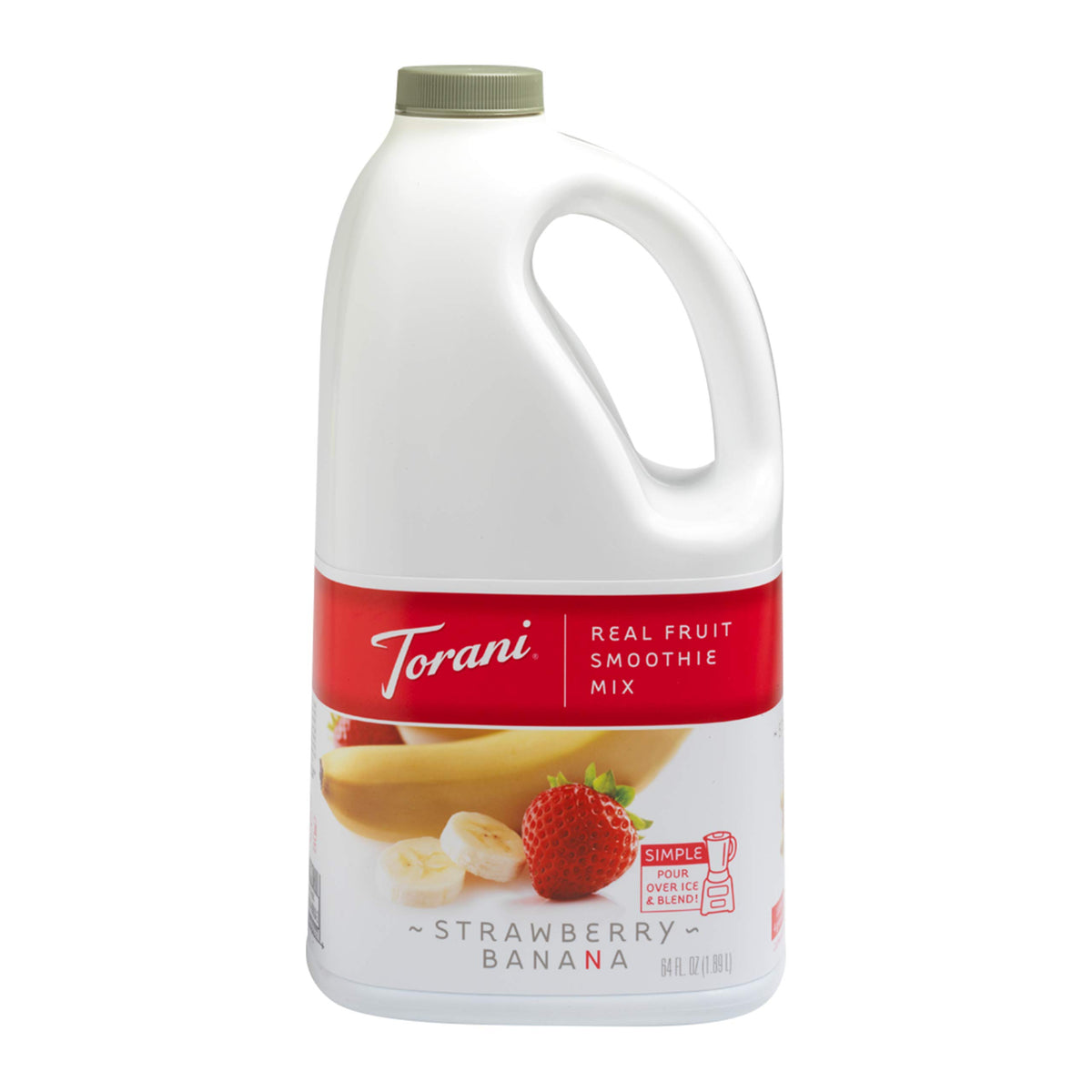Torani Real Fruit Strawberry Banana Smoothie Mix bottle front view for creamy smoothies