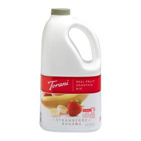 Torani Real Fruit Strawberry Banana Smoothie Mix bottle front view for creamy smoothies