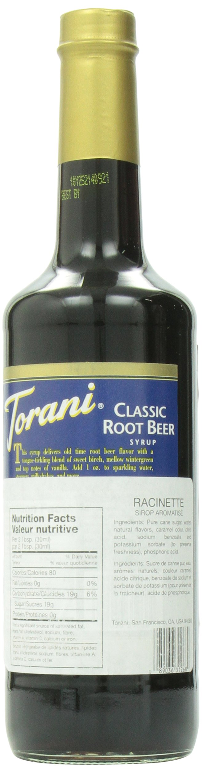 Torani Root Beer Syrup glass with soda for vanilla-note floats and refreshing drinks