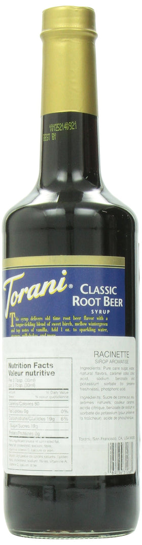 Torani Root Beer Syrup glass with soda for vanilla-note floats and refreshing drinks