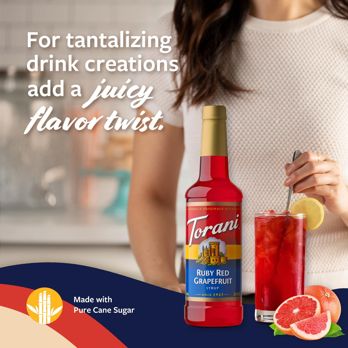 Torani Ruby Red Grapefruit Syrup for cocktails adds bright balance.