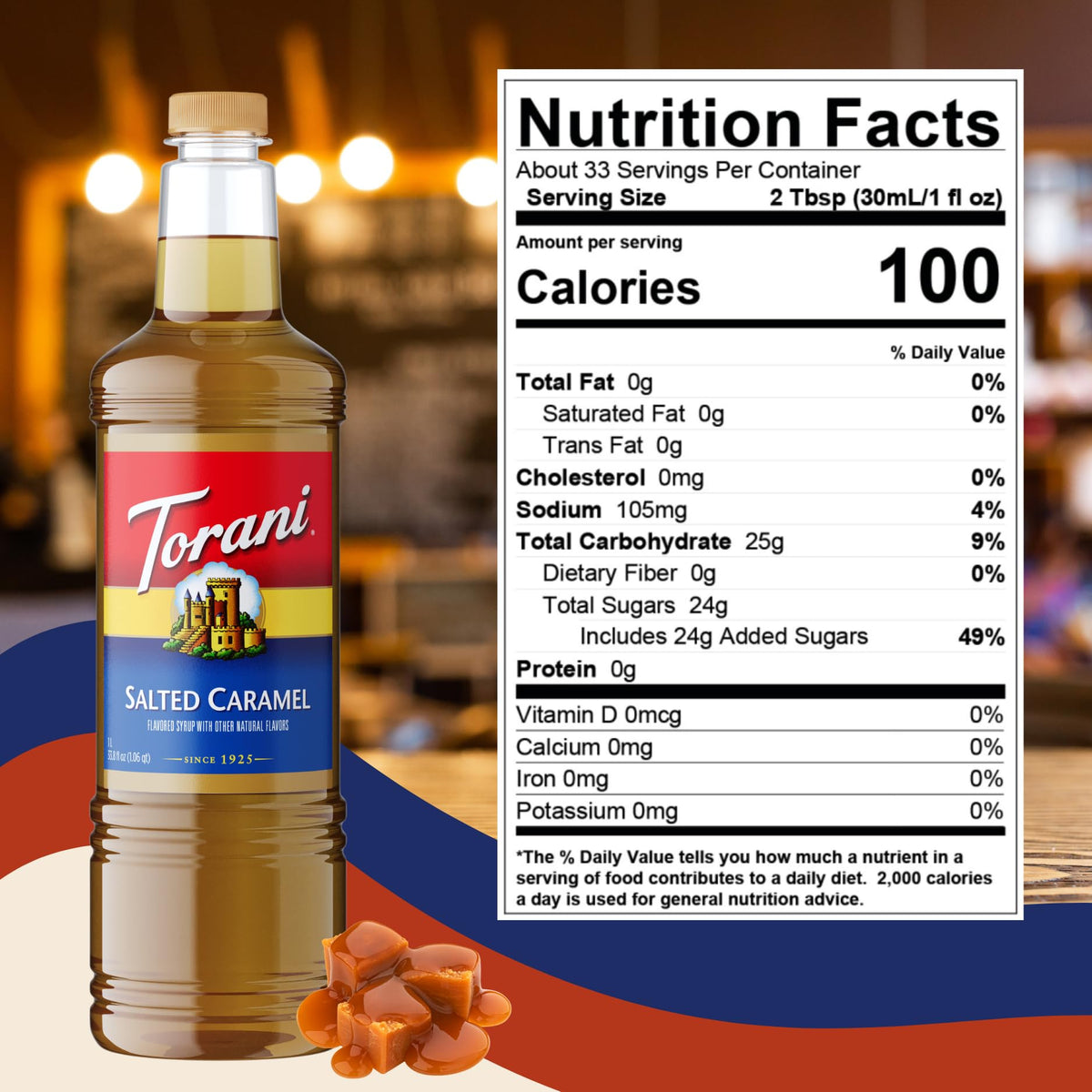Pouring action showcasing easy, precise Torani syrup dispensing.