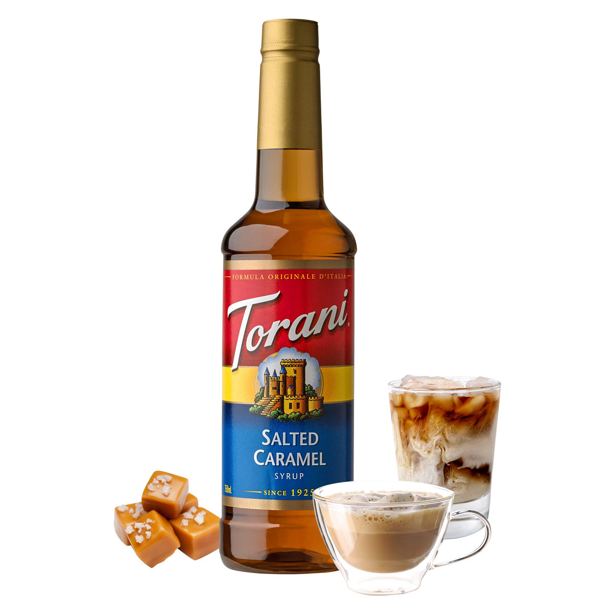 Torani Salted Caramel Syrup latte foam pour elevates home coffee