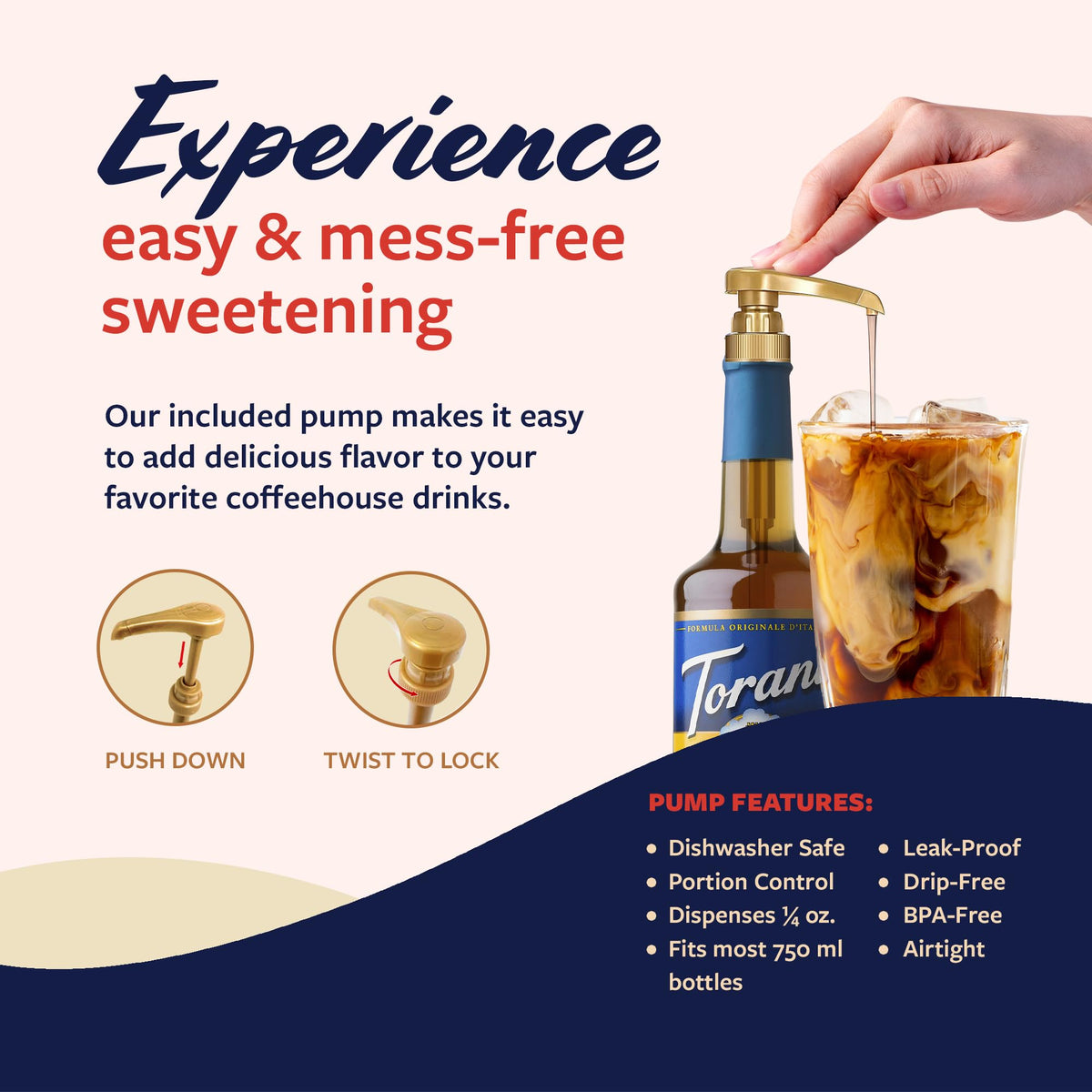 Torani Sugar Free Almond Roca syrup bottle on a kitchen counter.