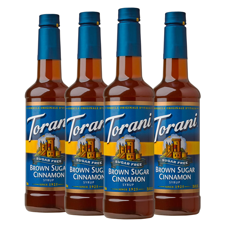 Torani Sugar Free Brown Sugar Cinnamon syrup bottle front view for beverages