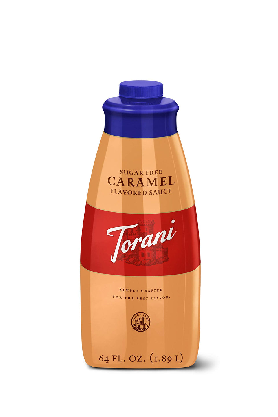 Torani Sugar Free Caramel Sauce bottle; rich latte flavor without added sugar