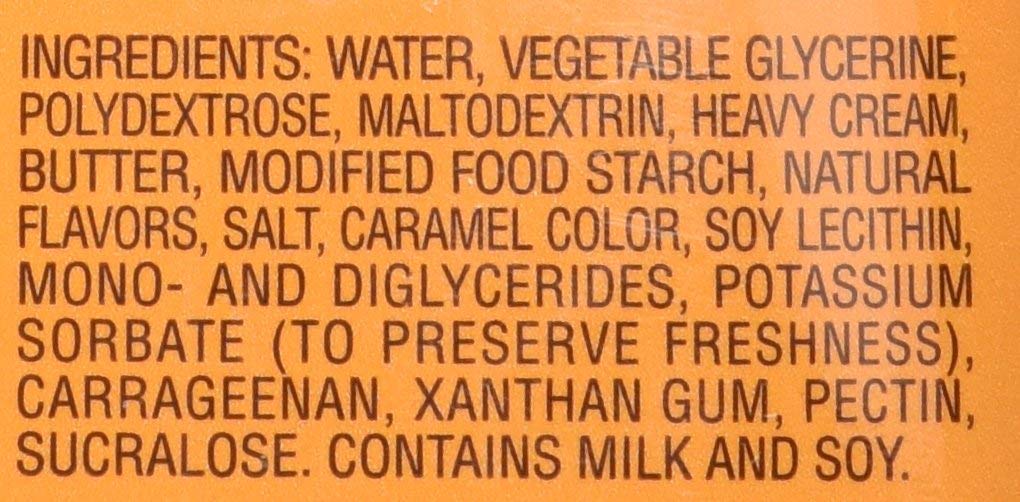 Pour stream of Torani Sugar Free Caramel Sauce ideal for low sugar drinks