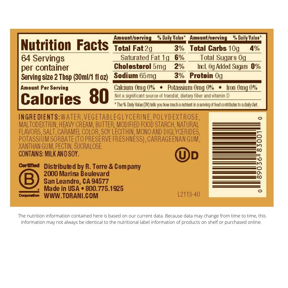 Torani Sugar Free Caramel Sauce poured into coffee; enhanced flavor with no sugar added