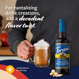 Torani bottle on kitchen shelf ready for daily flavor experiments.