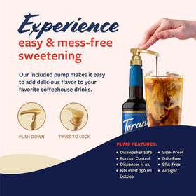 Cafe-style latte setup shows how Torani sugar free syrup enhances beverages at home.