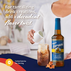 Torani Sugar Free Classic Caramel cold brew pairing in glass.
