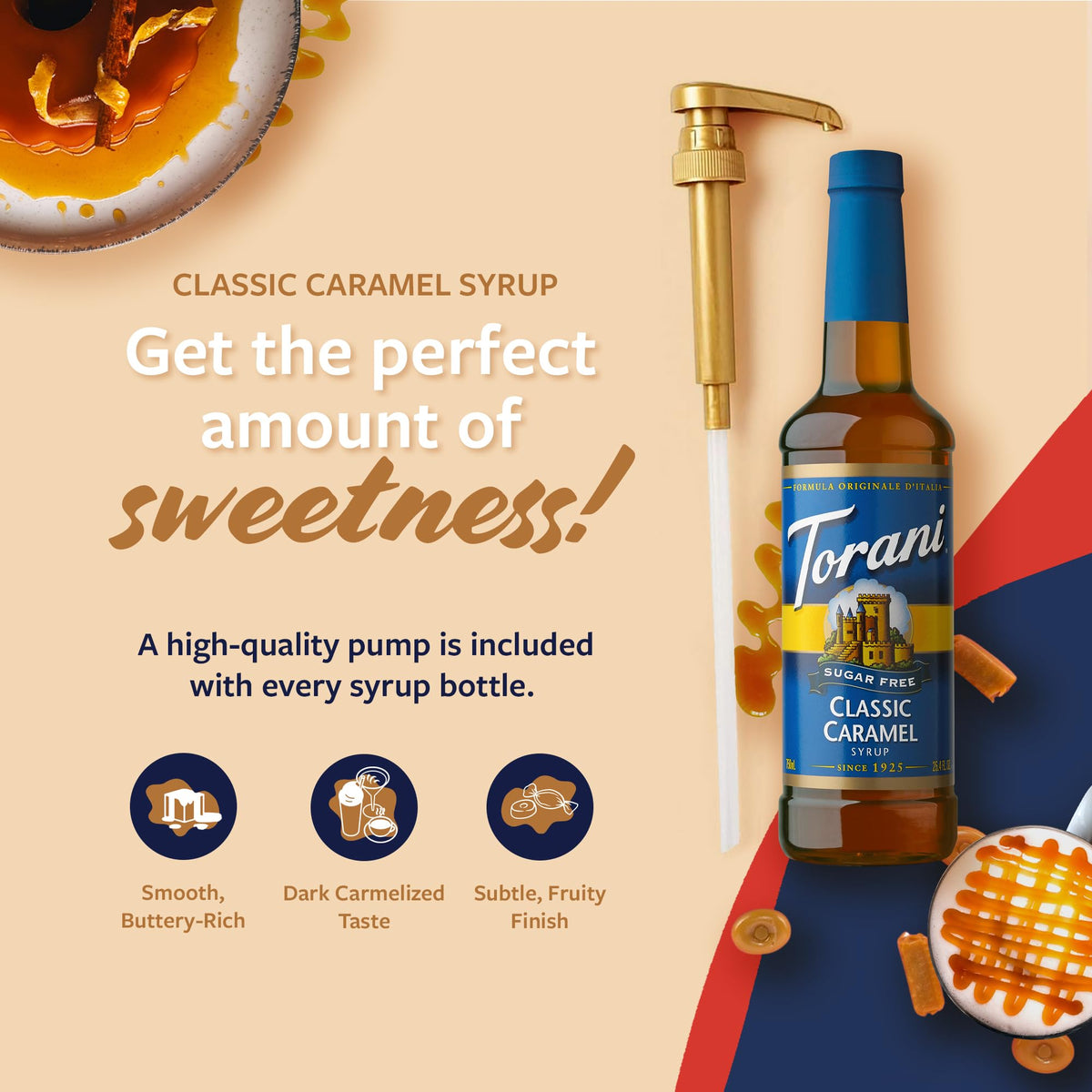 Torani Sugar Free Classic Caramel latte with caramel notes.