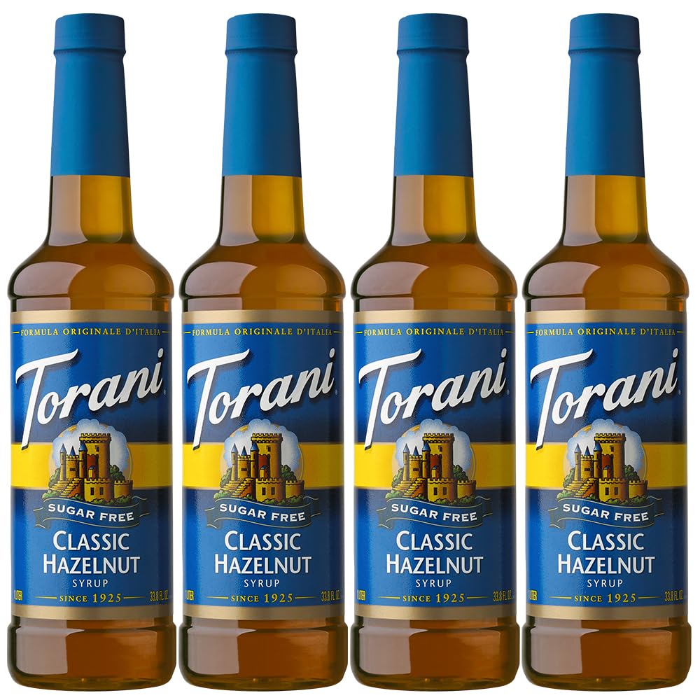 Torani Sugar Free Classic Hazelnut bottle ready for coffee flavoring
