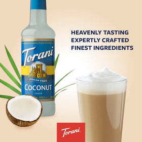 Torani Sugar Free Coconut four-pack displayed on shelf