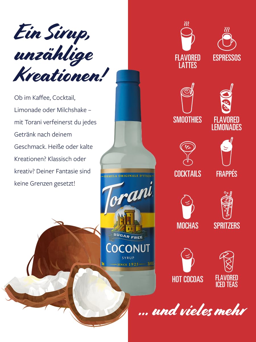 Close-up of Torani Coconut bouquet aroma in Sugar Free Syrup