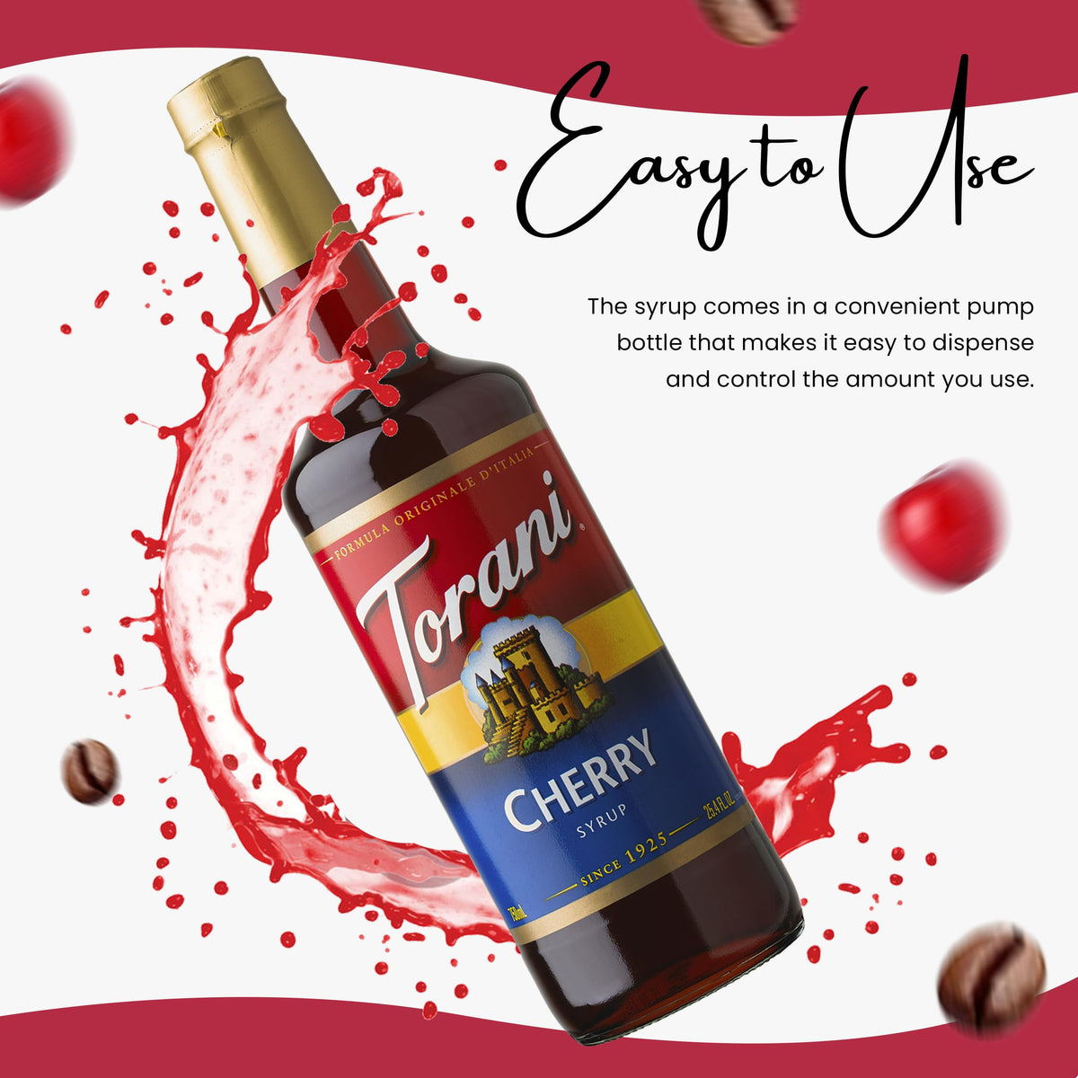 Torani sugar-free peppermint coffee syrup bottle delivers a refreshing finish.