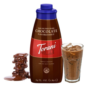 Torani Sugar Free Dark Chocolate Sauce drizzle over dessert for sugar-free richness.