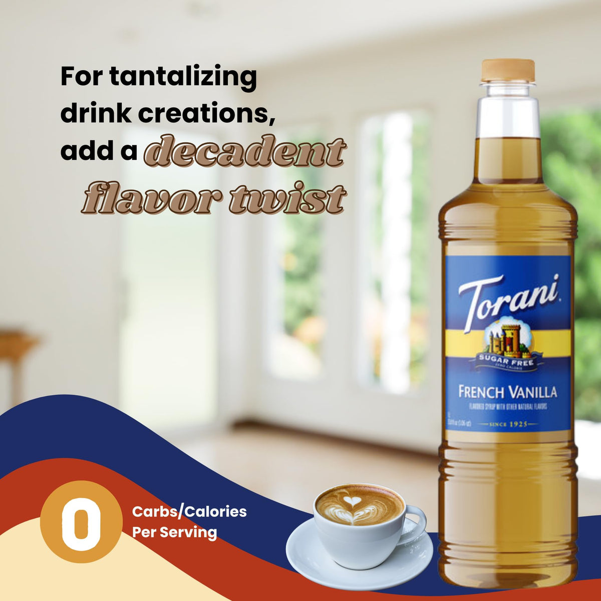 Torani twist-and-lock pump cap close-up for leak-proof design.