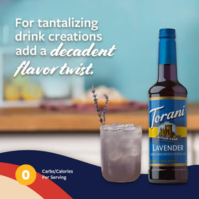 Elegant cocktail setup featuring Torani Sugar Free Lavender syrup
