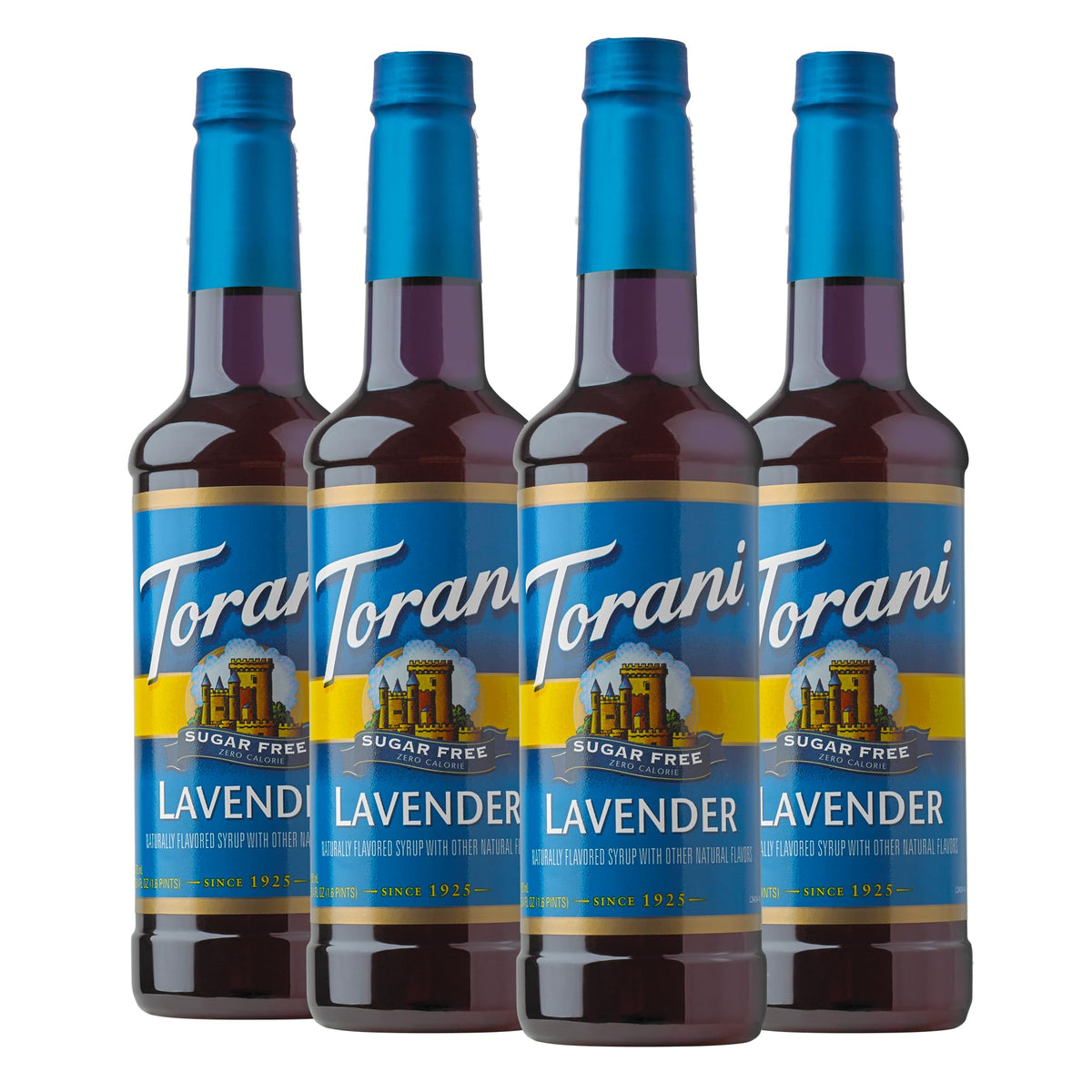 Torani Sugar Free Lavender Syrup bottle front for low calorie flavoring in drinks