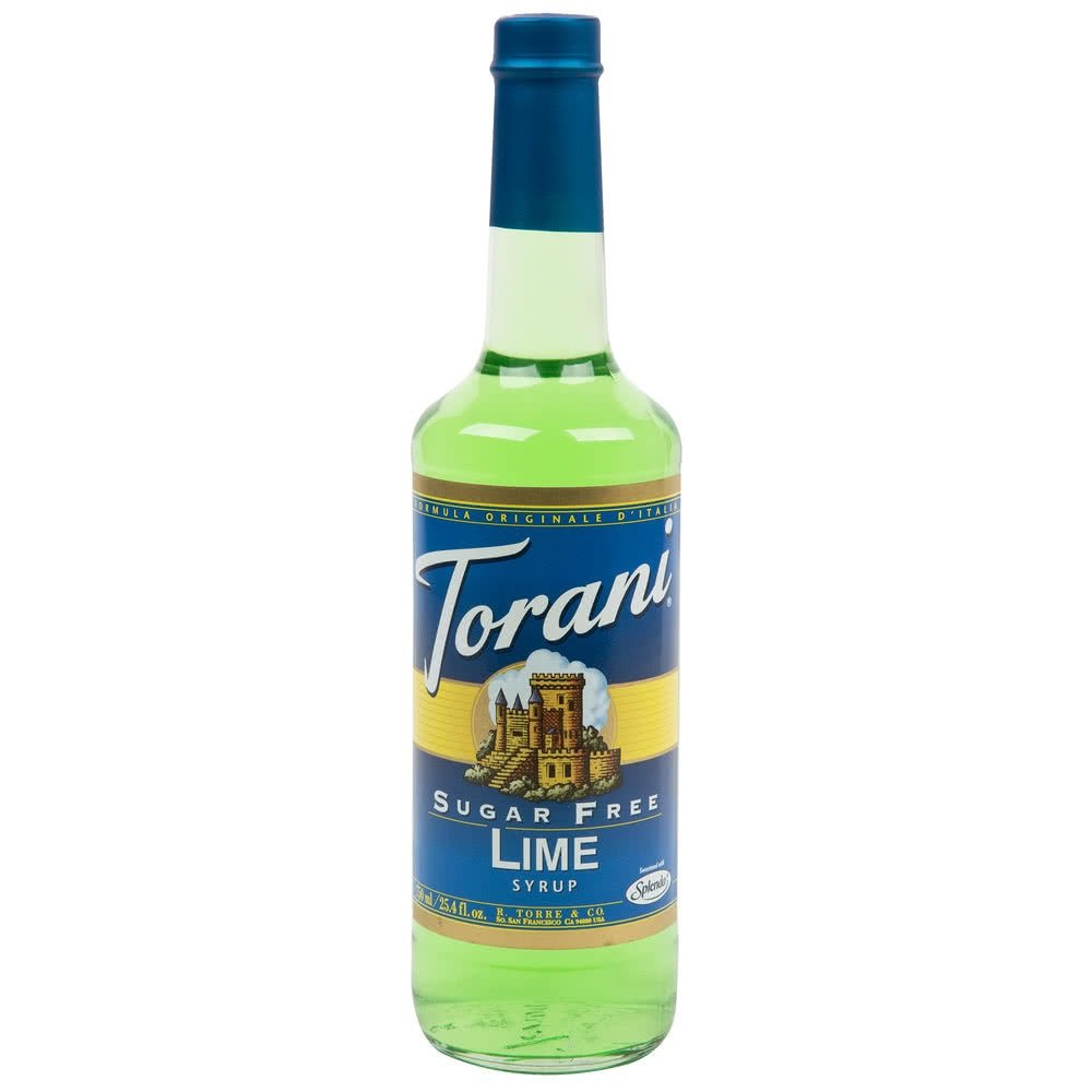 Torani Sugar Free Lime Syrup bottle for sugar-free cocktails and refreshments.