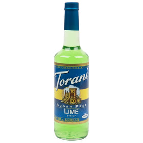 Torani Sugar Free Lime Syrup bottle for sugar-free cocktails and refreshments.