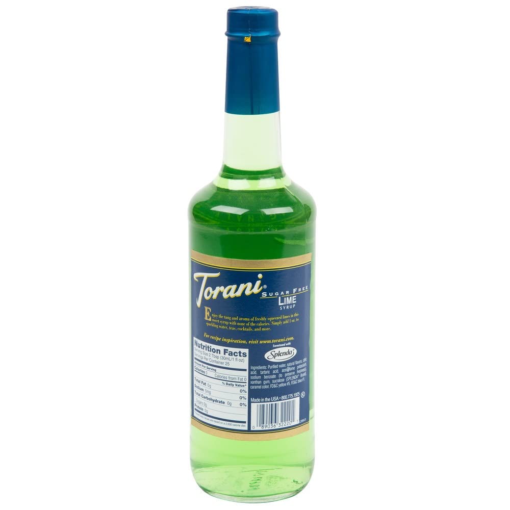 Torani Sugar Free Lime Syrup pour spout close-up for easy dosing.