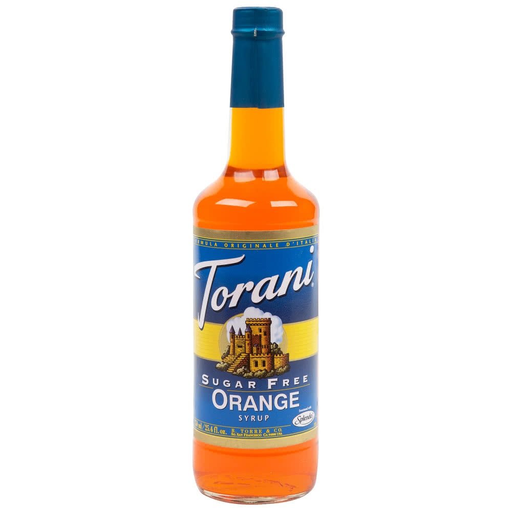 Torani sugar-free orange syrup bottle for coffee and beverages