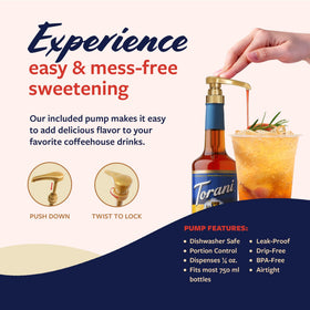 Torani Sugar-Free Orange Syrup bottle label highlighting zero calories.