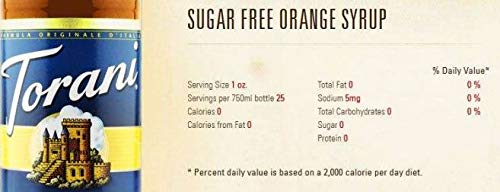 Torani sugar-free orange syrup with a dessert pairing on a plate