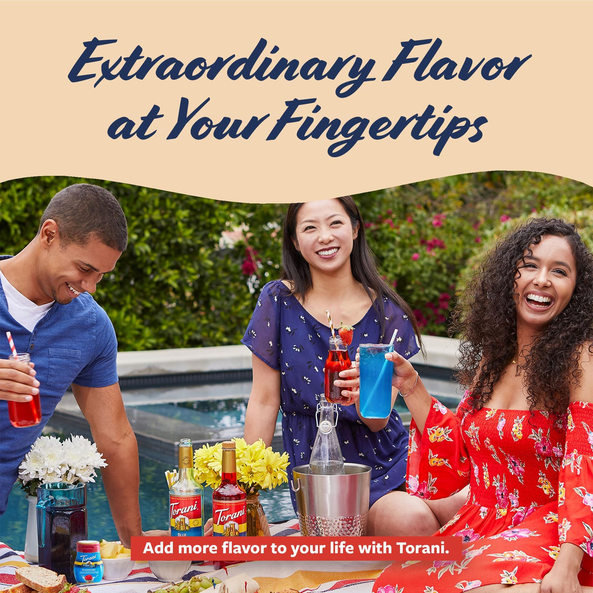 On-the-go Torani peach flavoring pack for quick flavoring