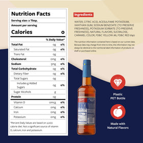 Torani Sugar Free Peach Syrup bottle on kitchen counter