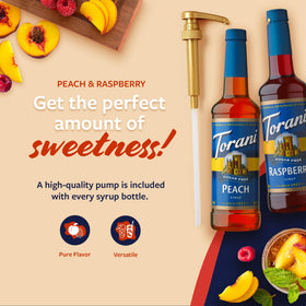 Torani Peach Sugar Free bottle for vibrant iced drinks