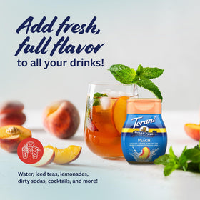 Torani sugar-free peach in a glass, bright and aromatic