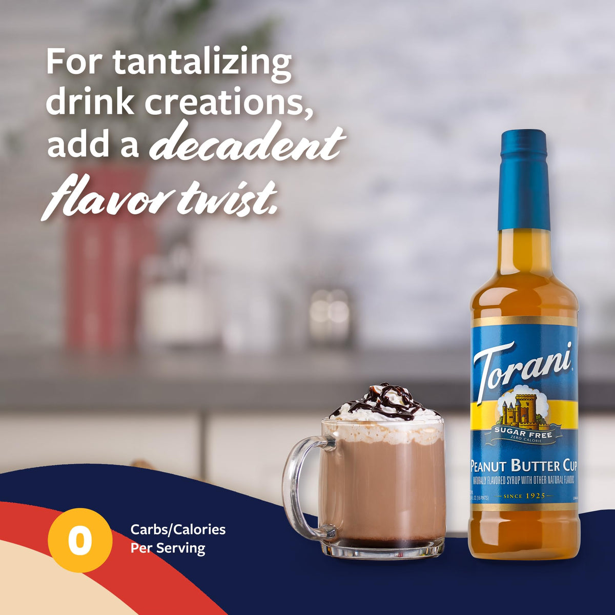 Latte topped with Torani sugar-free peanut butter cup syrup swirl.