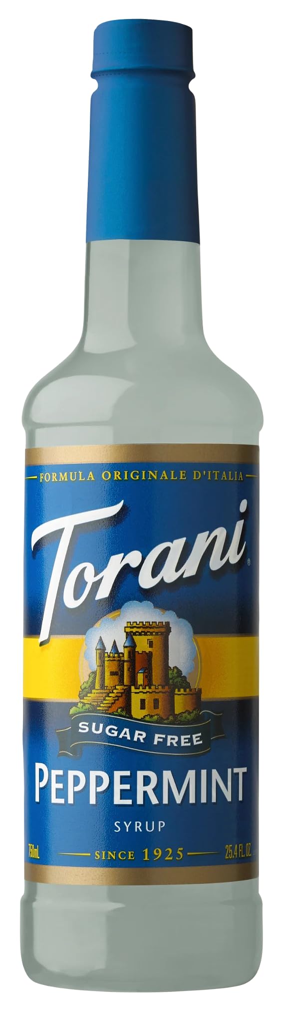 Torani Sugar Free Peppermint Syrup being poured into coffee for mint flavor