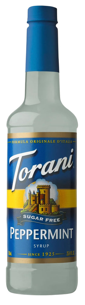 Torani Sugar Free Peppermint Syrup being poured into coffee for mint flavor