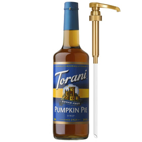 Torani sugar-free pumpkin pie syrup bottle adds festive flavor to drinks with zero calories.