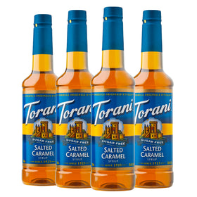 Torani Sugar Free Salted Caramel bottle ideal for sugar-free coffee creations.