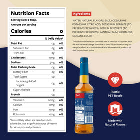 Torani Sugar Free Salted Caramel Syrup bottle closeup highlighting zero calorie sweetness