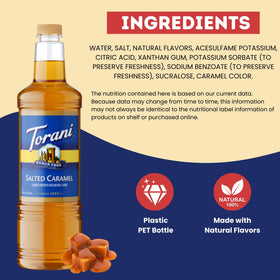 Torani Sugar Free Salted Caramel Syrup bottle leak-proof cap demonstrates fresh, mess-free storage