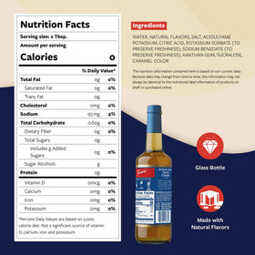 Torani Sugar Free Salted Caramel bottle with pump enables mess-free coffee flavoring.