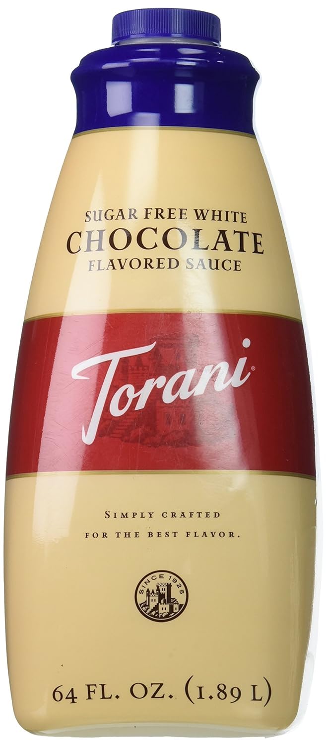 Torani Sugar Free White Chocolate sauce bottle-front for sugar-free coffee flavoring