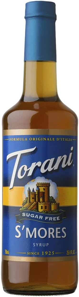 Torani Sugar Free S'mores Syrup bottle ready for sugar-free coffee and desserts.